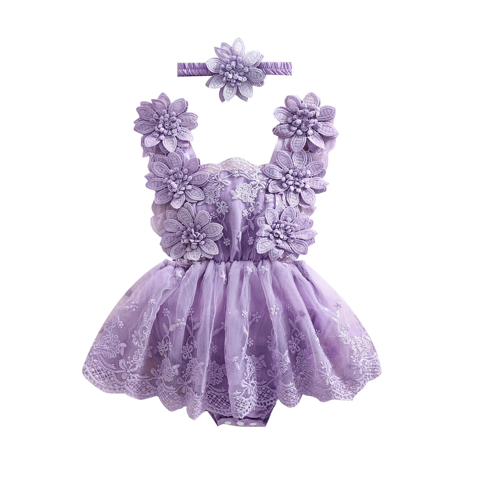 3D Blossom Lace Baby Romper Set