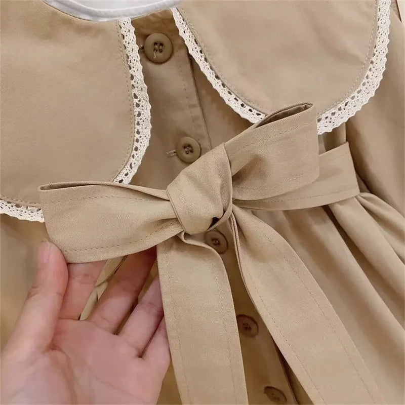 Kids' Trench Coat with Peter Pan Collar and Bow