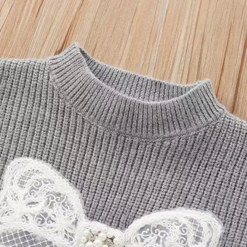 Glitter Bow Knit Set for Girls