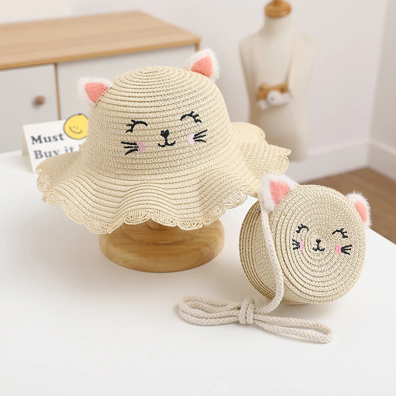 Kitty Straw Hat + Bag Set