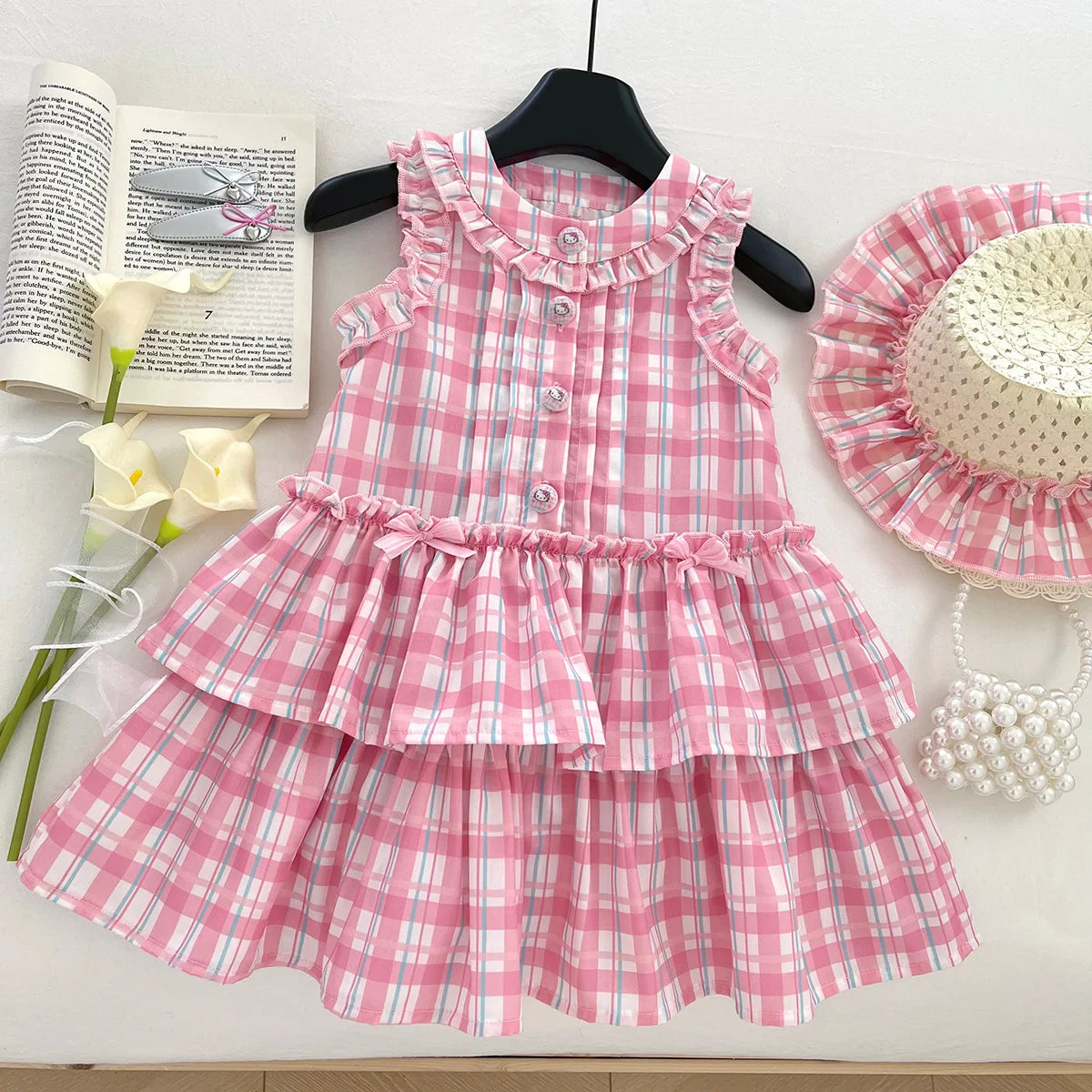 Sweetheart Bow Pink Plaid Dress for Girls