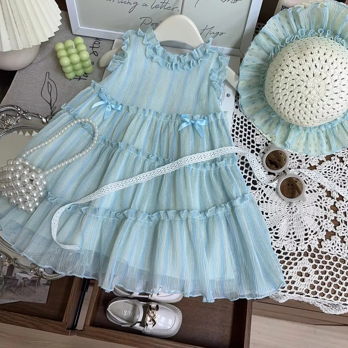 Blueberry Whispers – Light Blue Ruffle Dress for Girls
