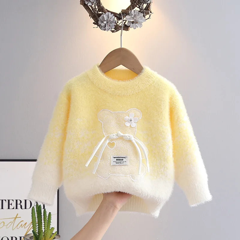 Gradient Teddy Bow Knit Sweater