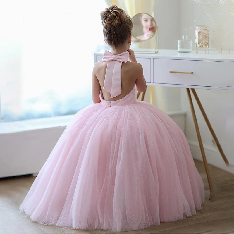 Long Pink Princess Tulle Dress for Girls