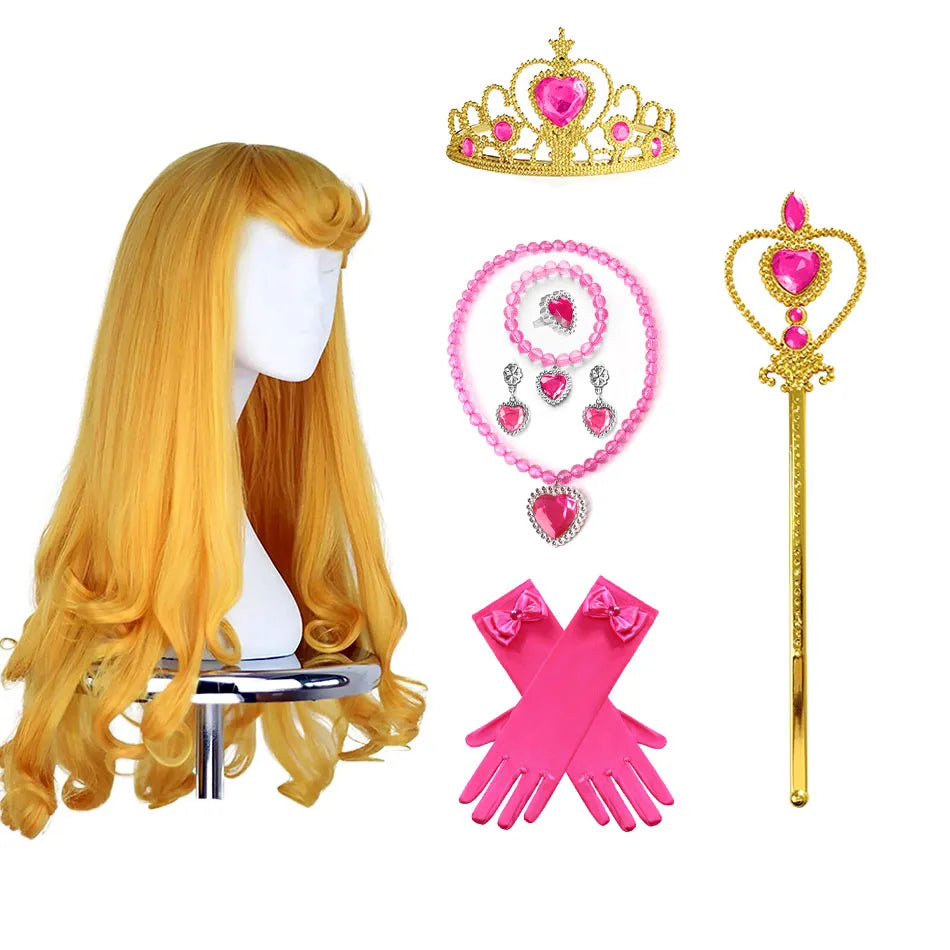Sleeping Princess Accessory Set – Long Blonde Wig, Crown, Wand & Gloves
