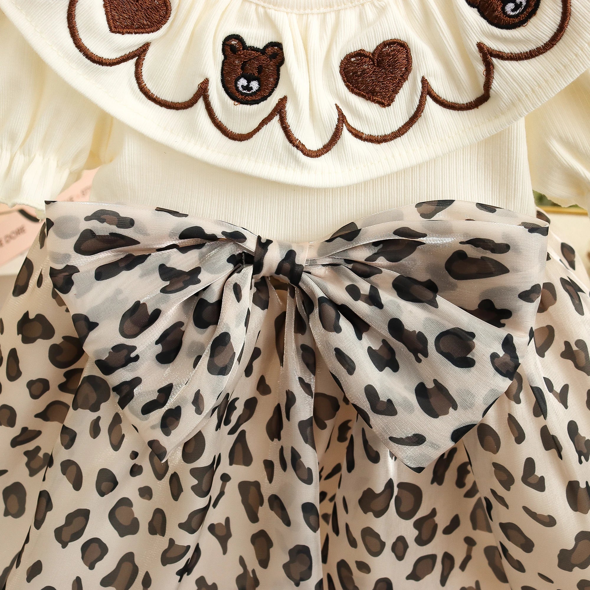 Baby Girl Bear Collar Leopard Dress