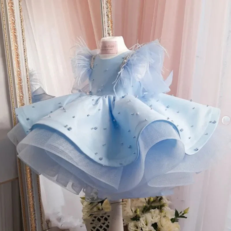 Dream Princess Blue Girls' Dress with Pearls and Tulle