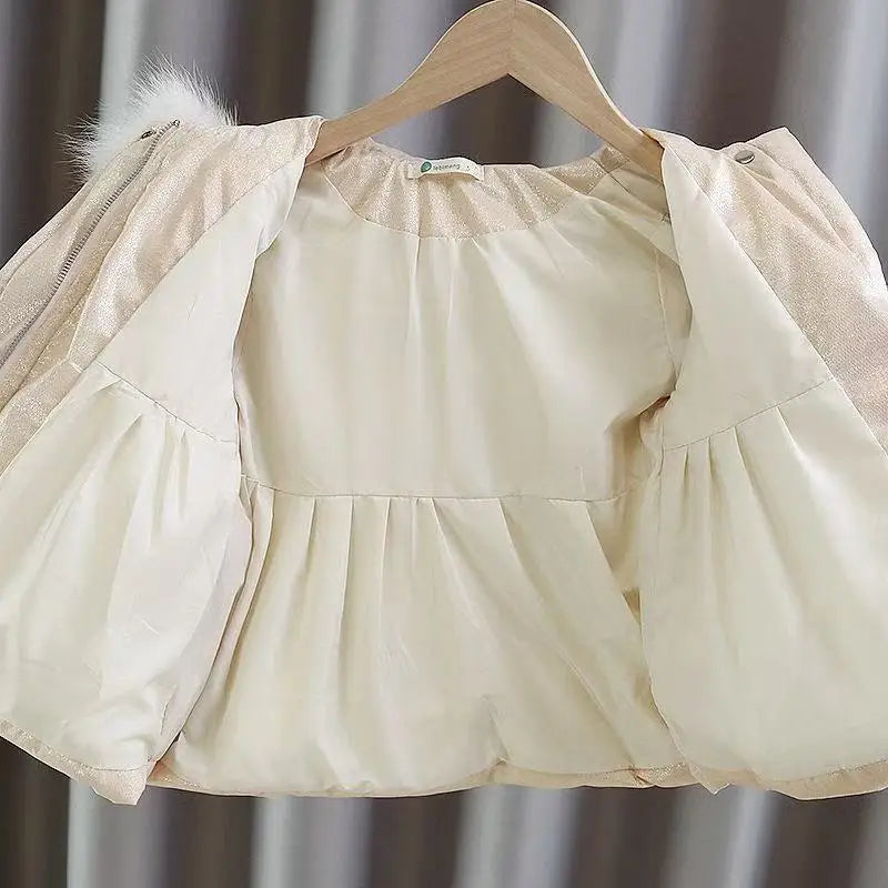 Winter Princess Puffer Coat – Soft Gold Elegance