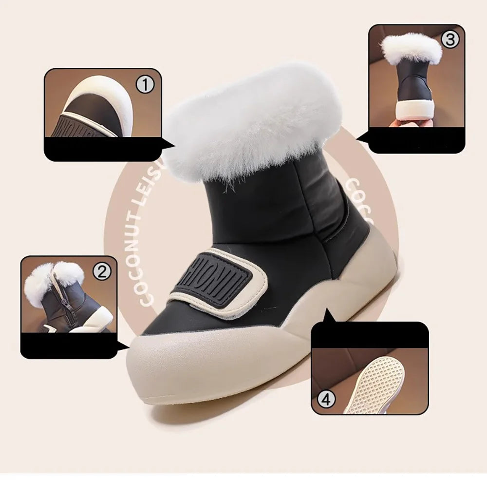 Faux Fur Lined Velcro Winter Boots Black