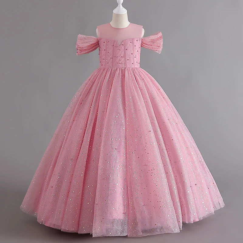 Long Princess Glitter Glamour Dress for Girls