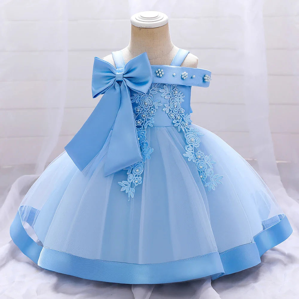 Flower and Bow Kids' Party Dress