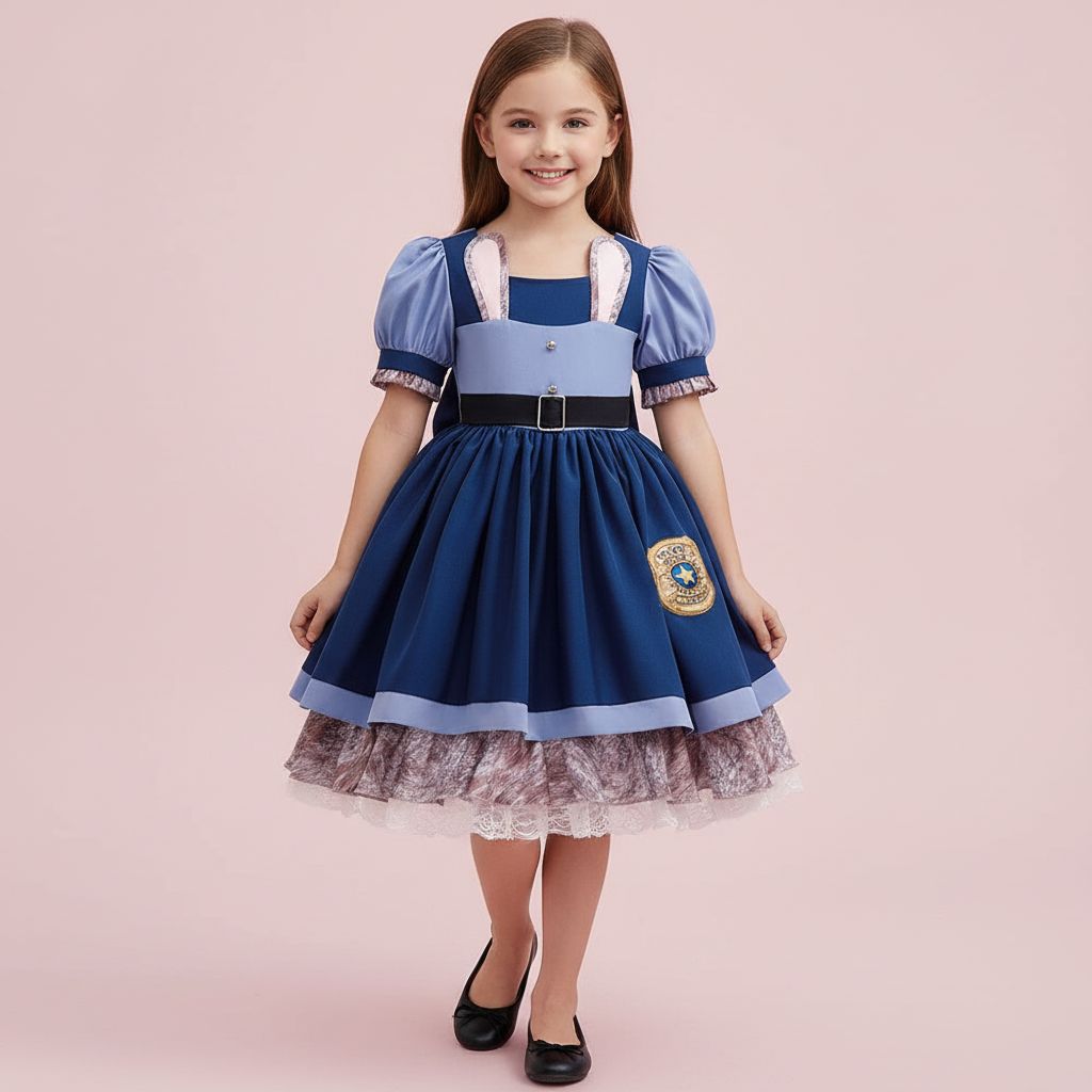 Blue Bunny Police-Style Costume Dress for Girls