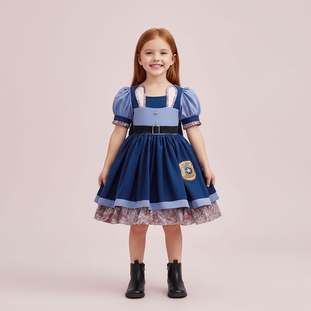 Blue Bunny Police-Style Costume Dress for Girls