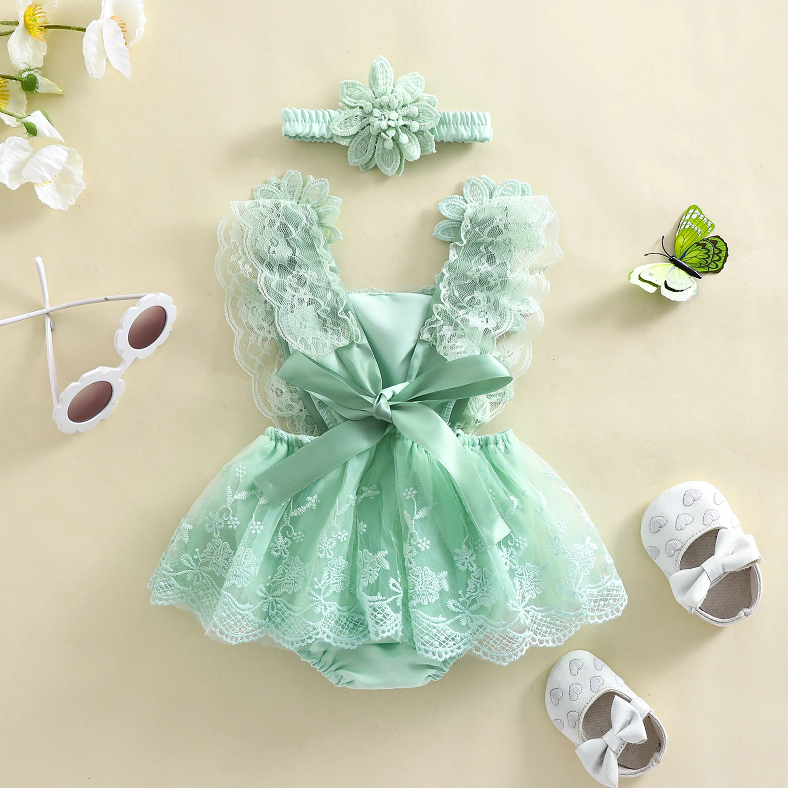 3D Blossom Lace Baby Romper Set