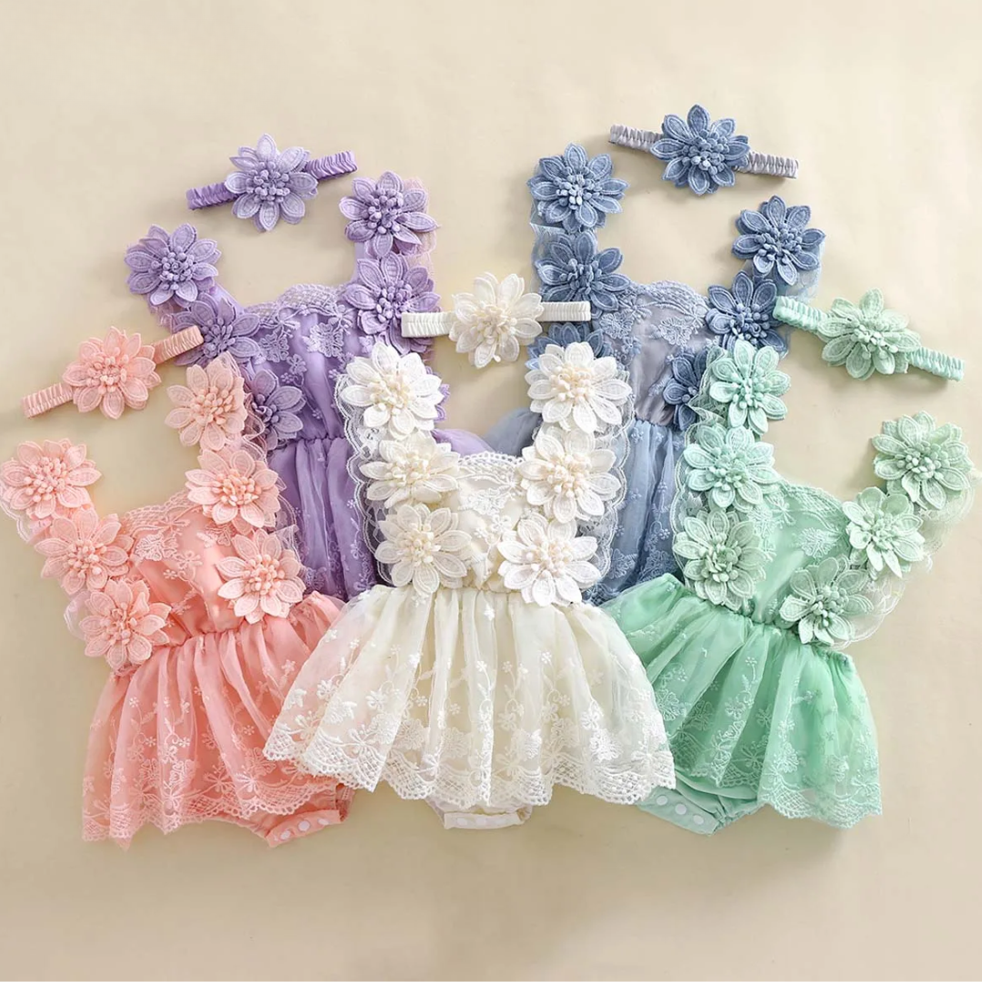 3D Blossom Lace Baby Romper Set
