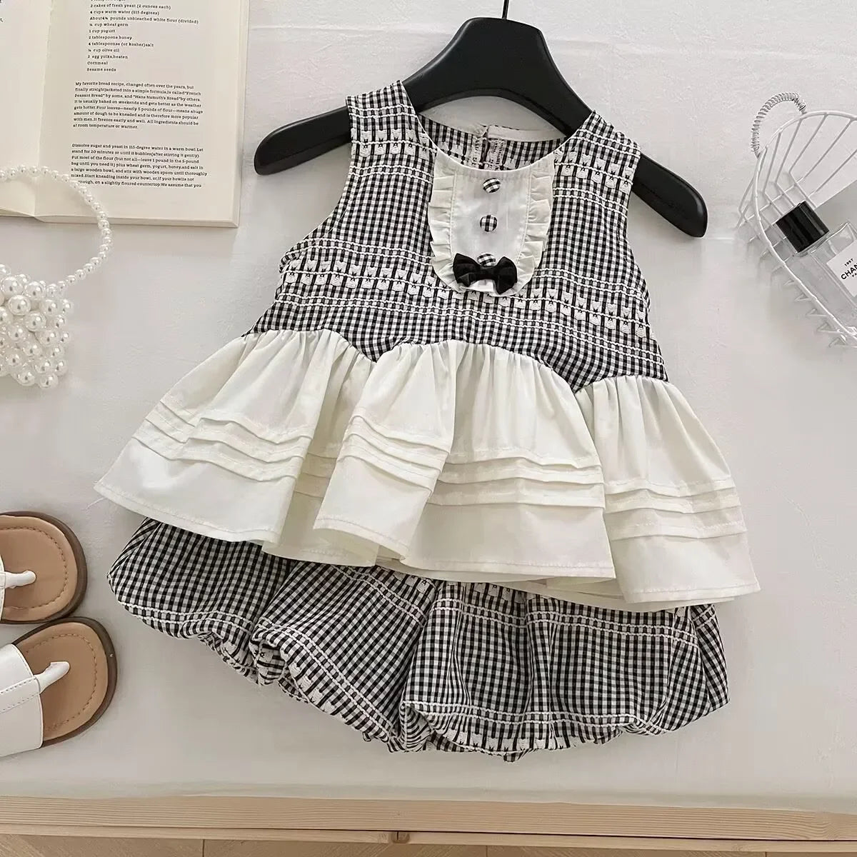 Sweet Picnic – Black & White Gingham Girls Set