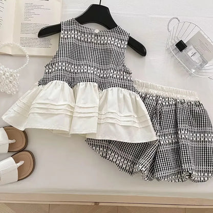 Sweet Picnic – Black & White Gingham Girls Set