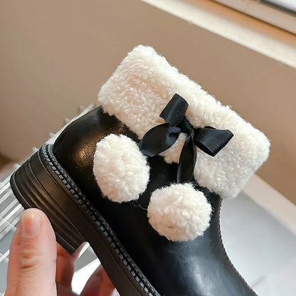 Black Pom-Pom Lined Winter Boots