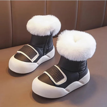 Faux Fur Lined Velcro Winter Boots Black