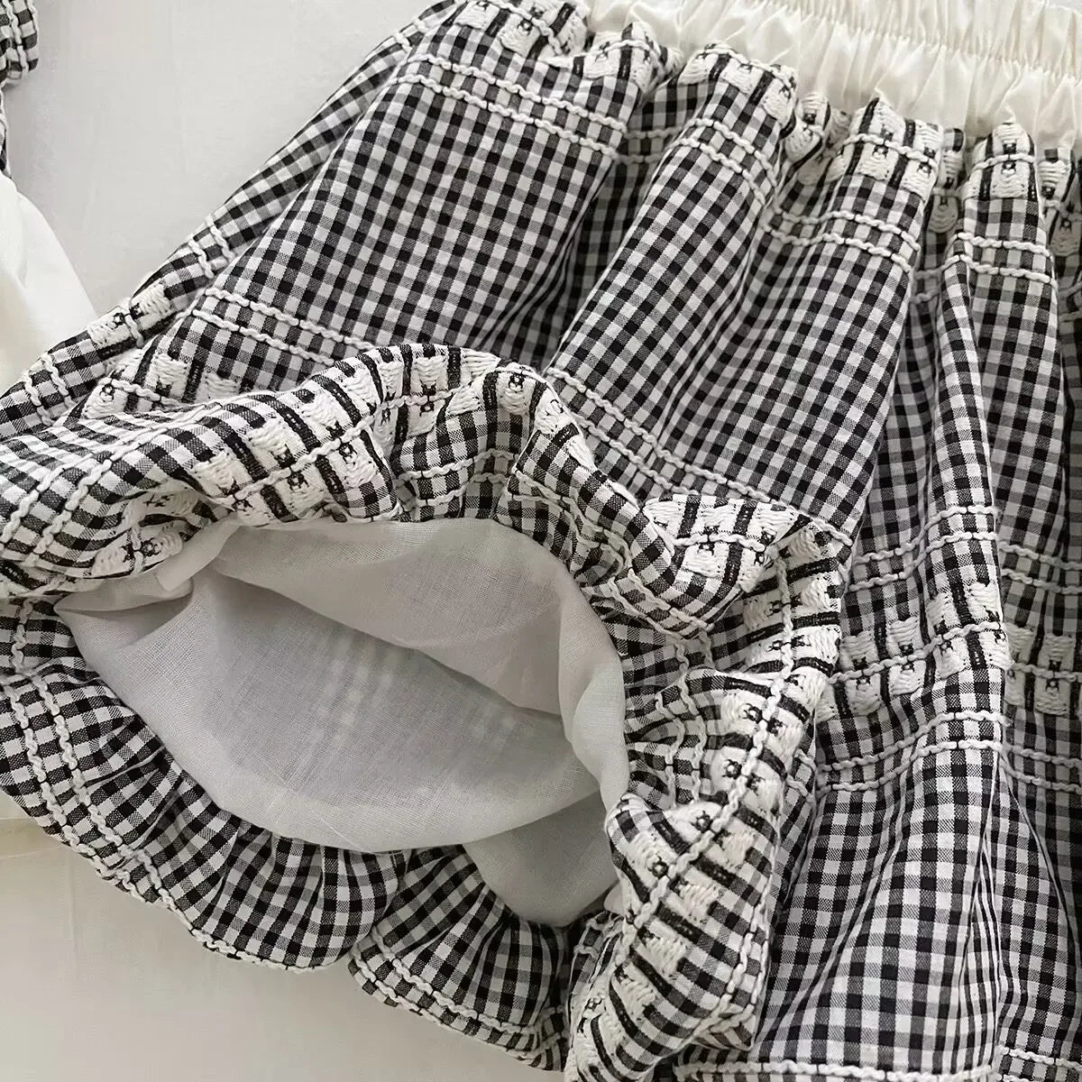 Sweet Picnic – Black & White Gingham Girls Set