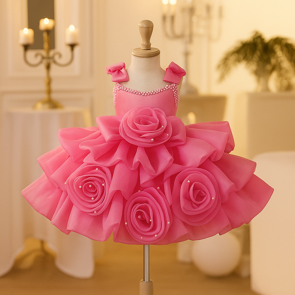 Luxury Pink Children's Dress with Bows