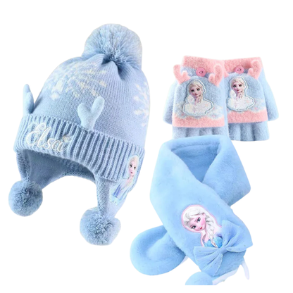 3-Piece Light Blue Winter Hat, Scarf & Gloves Set for Kids