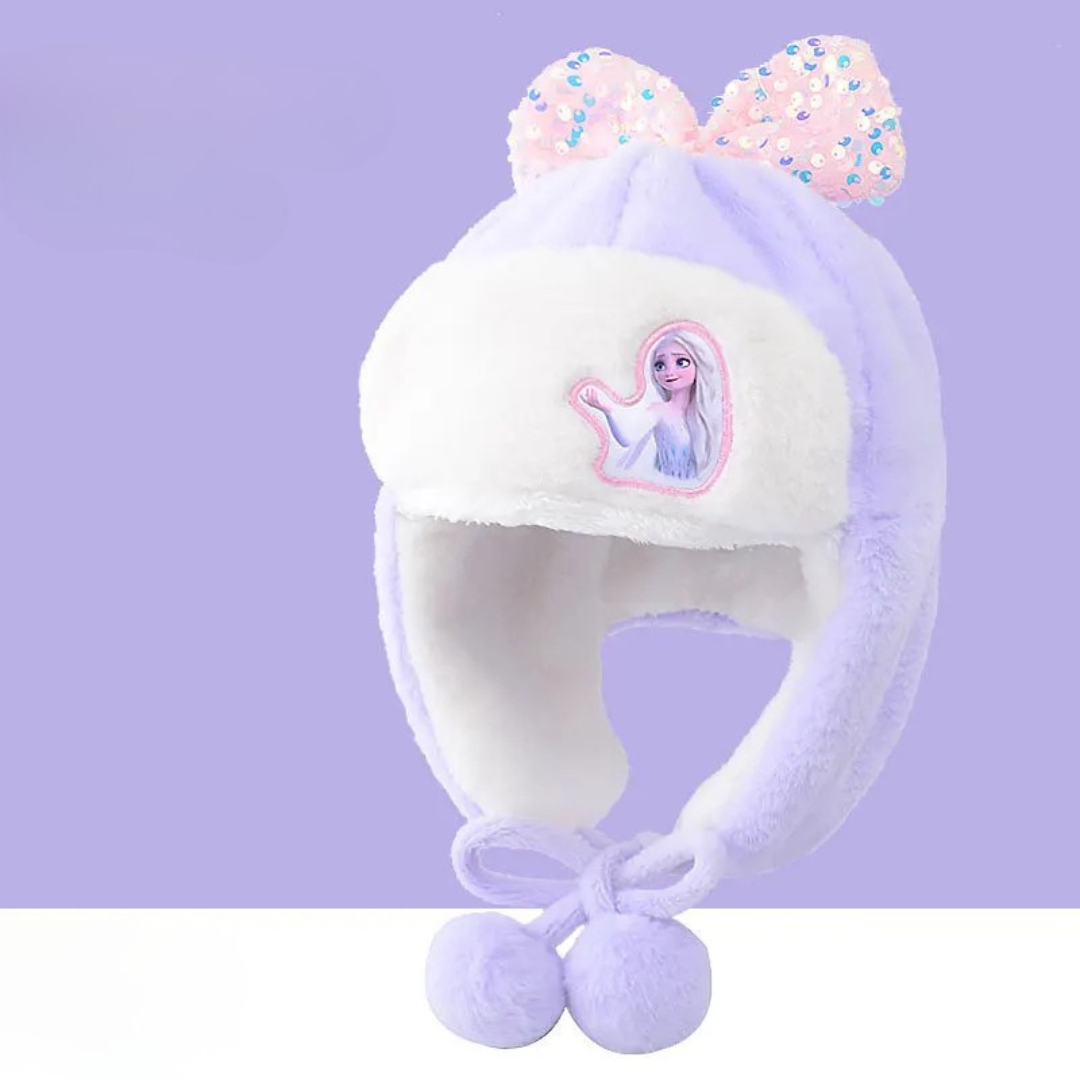 Lavender Ice Princess Plush Winter Hat for Kids