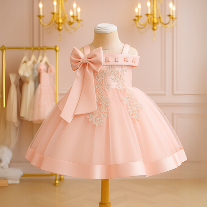 Flower and Bow Kids' Party Dress