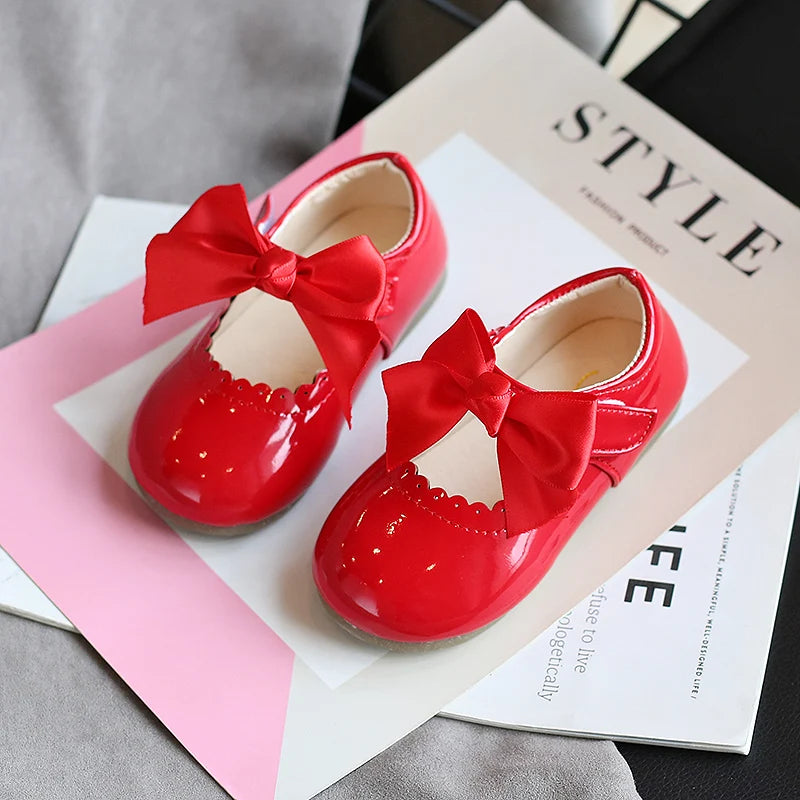Girls’ Patent Leather Shoes with Satin Bow