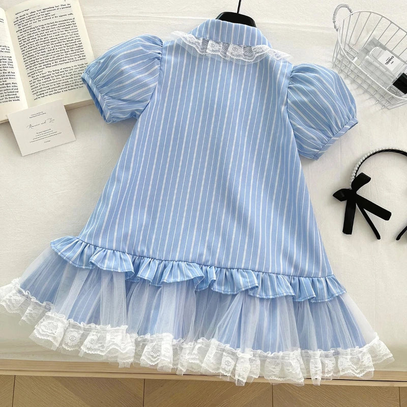 Blue Bow Ruffle Dress