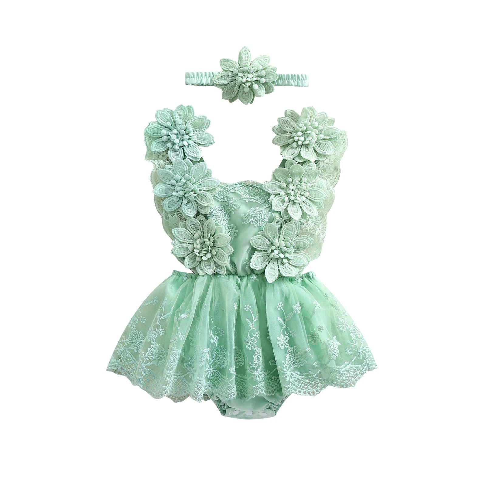 3D Blossom Lace Baby Romper Set