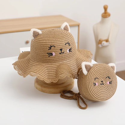 Kitty Straw Hat + Bag Set
