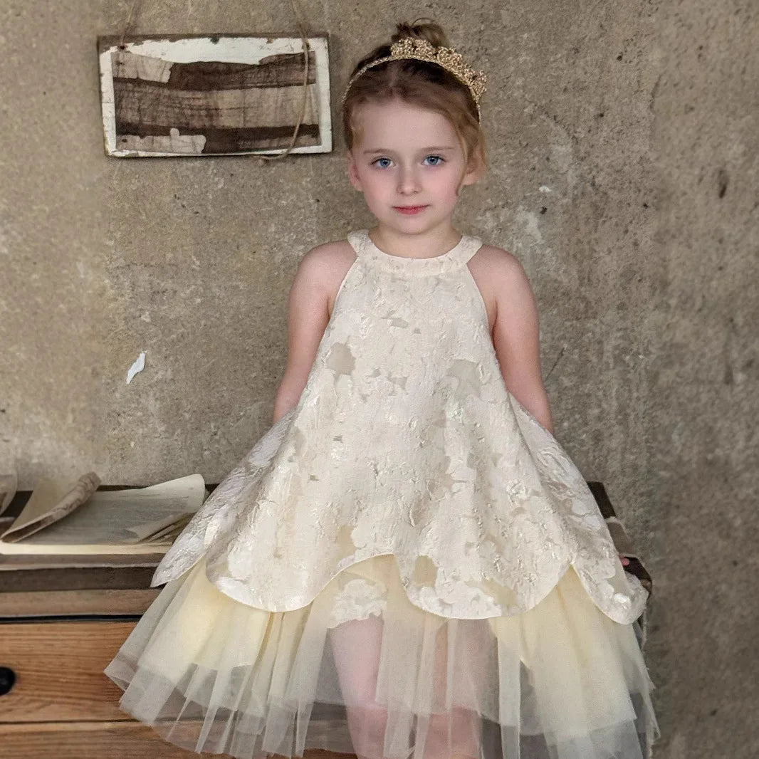 Golden Bloom Children's Party Dress