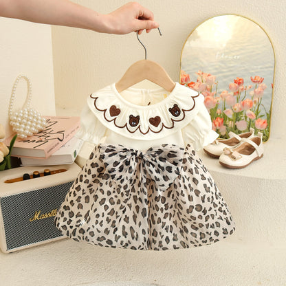 Baby Girl Bear Collar Leopard Dress