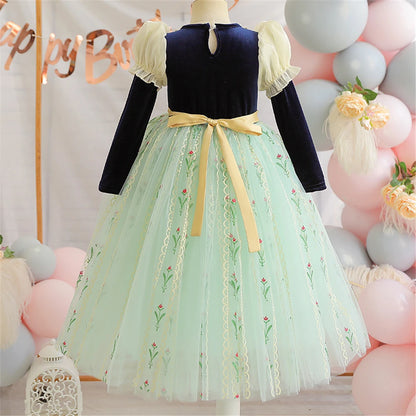 Autumn Princess Costume for Girls – Blue & Green Gown