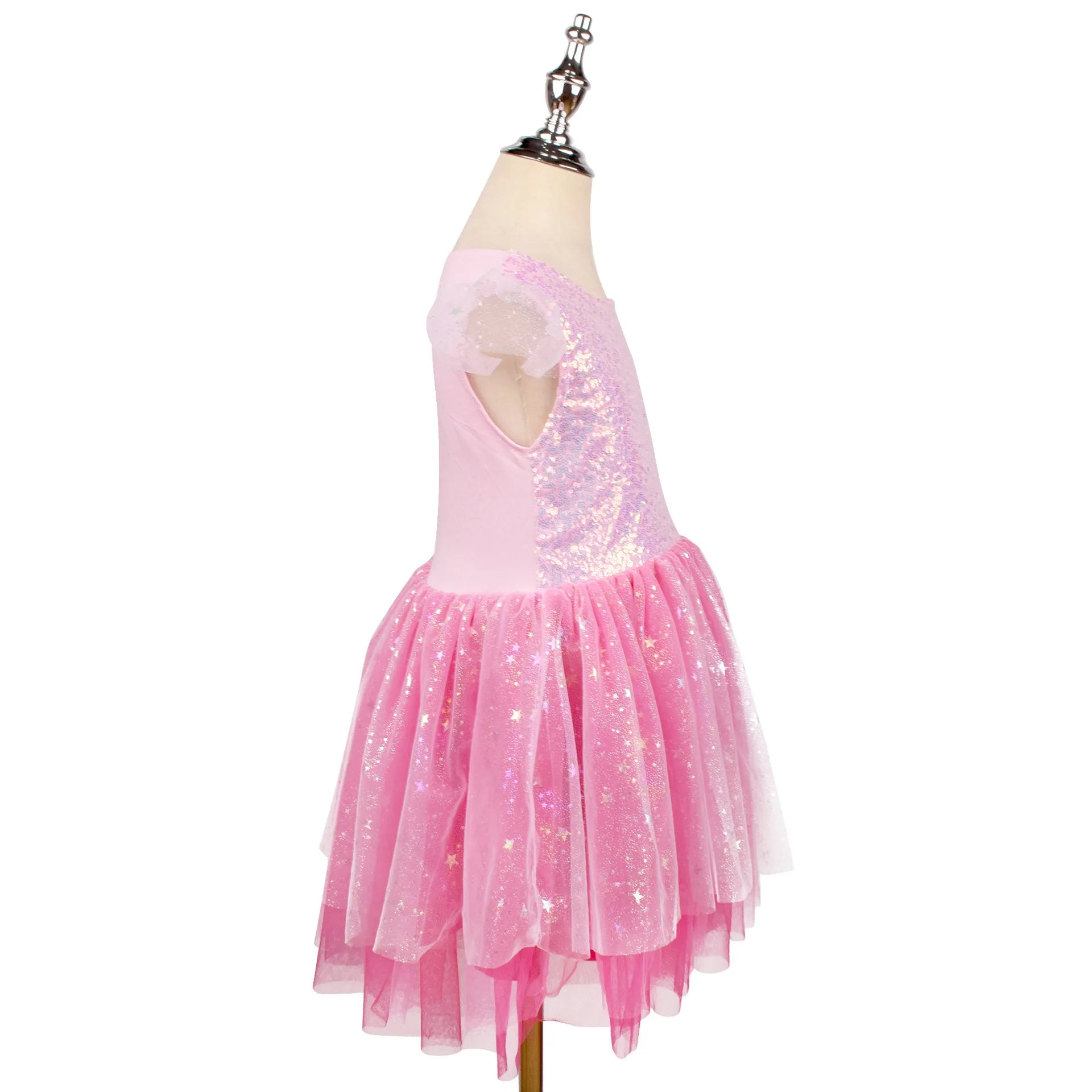 Pink Glamour Doll Dress for Girls with Bow Tiara