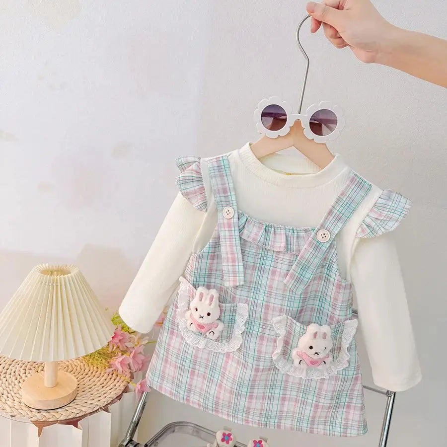 Baby Girl Plaid Bunny Dress – Long Sleeve Outfit