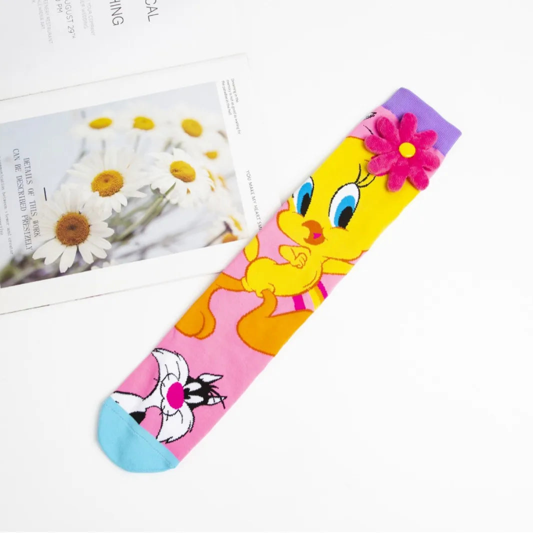 Bunny & Birdie Knee-High Socks for Girls – With 3D Flower and Ears