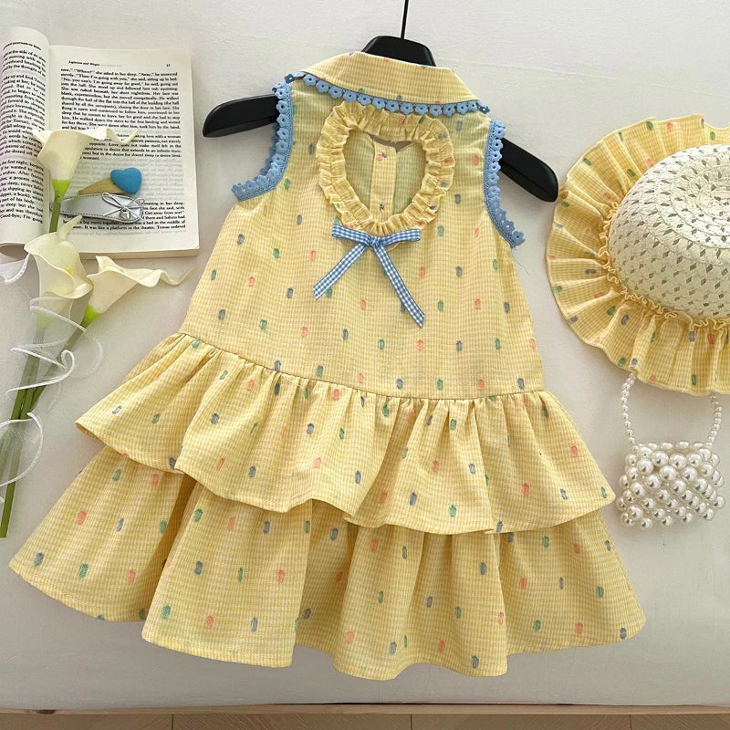 Sunny Dots Yellow Ruffle Dress for Girls