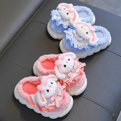 Fluffy Bunny Slippers with Ruffle & Bow