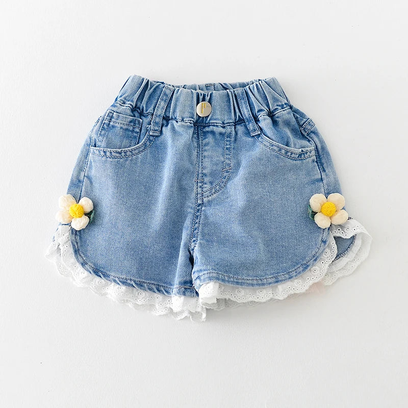 Daisy Denim Shorts with Lace Trim