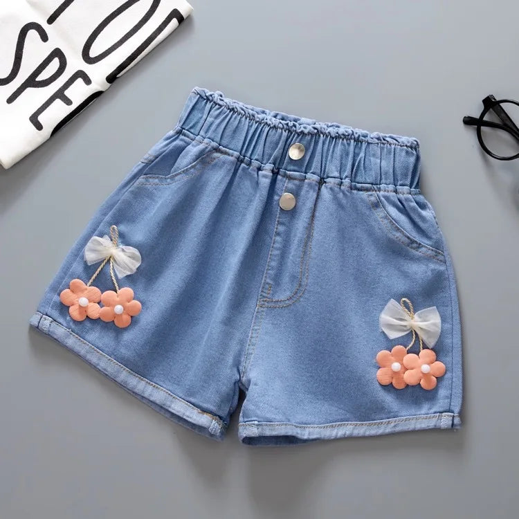 Soft Denim Shorts with Bows and Cute Details