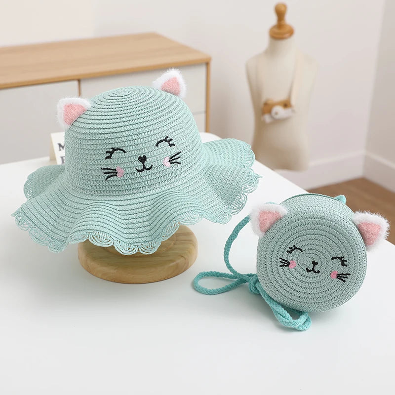 Kitty Straw Hat + Bag Set