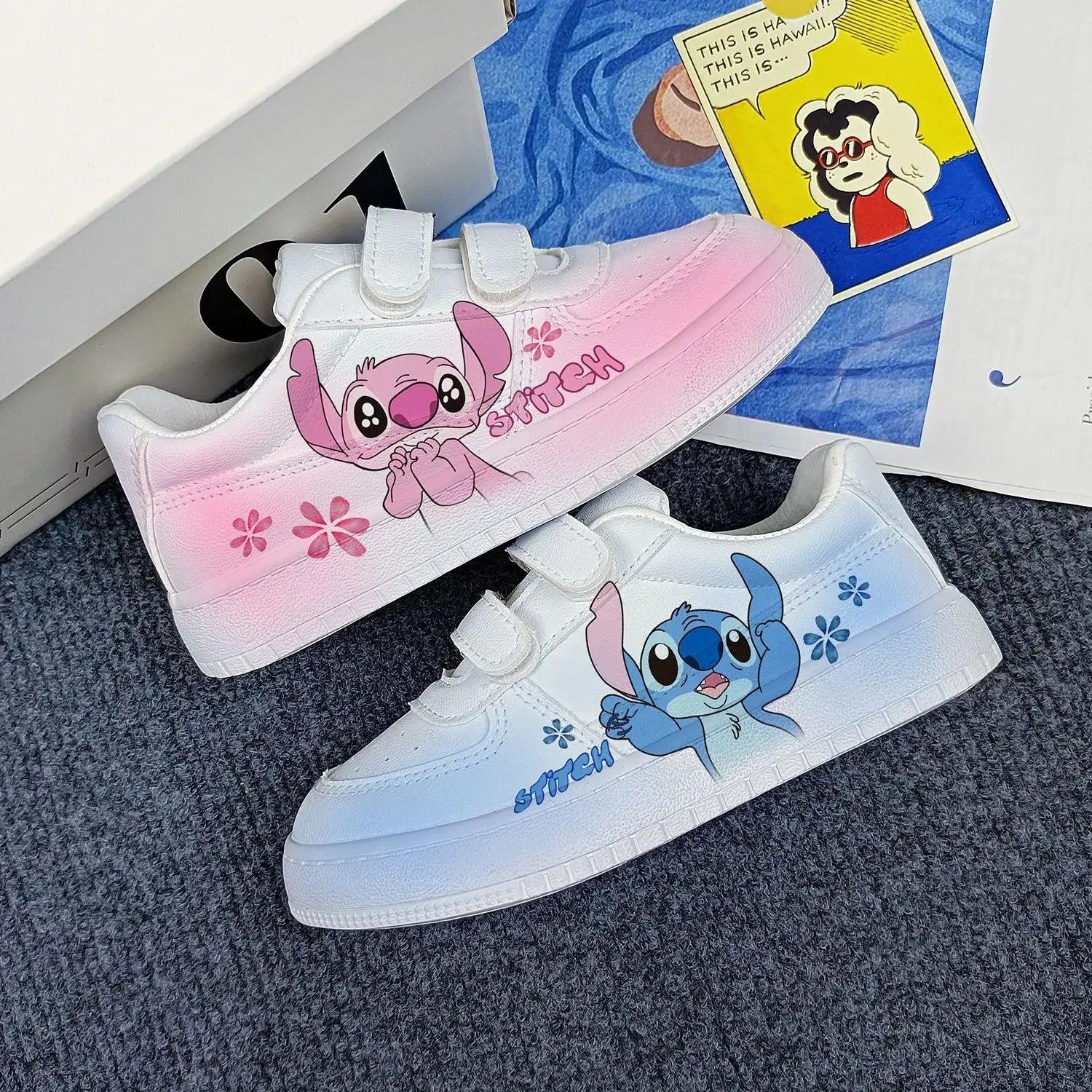 Kids Cartoon Sneakers – Blue & Pink