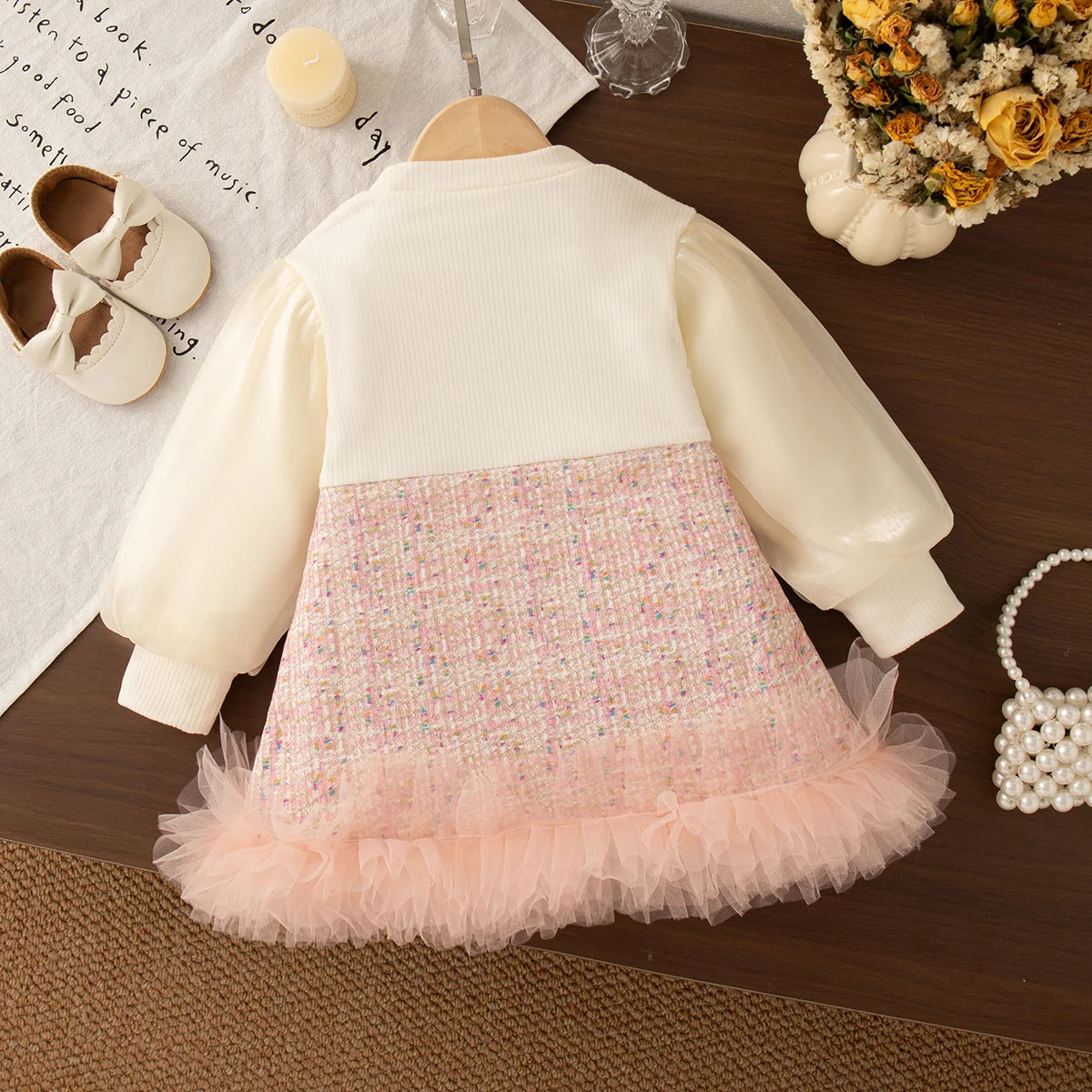 Baby Girl Tweed Dress with Bow and Tulle Hem