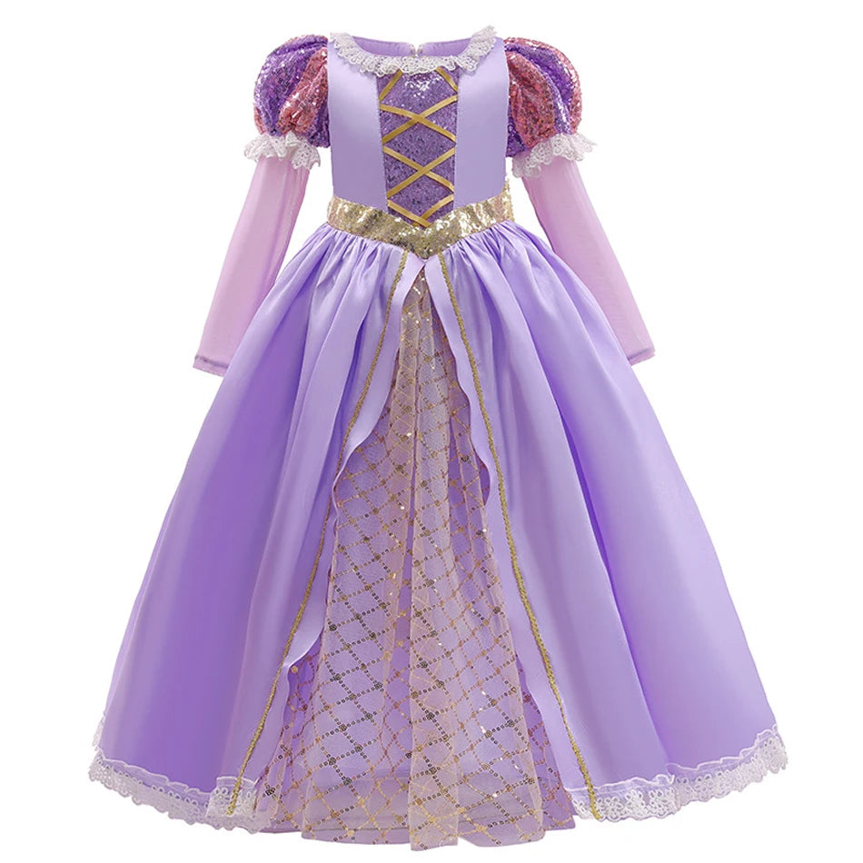 Long Sleeve Fairy Tale Princess Dress – Lilac & Gold