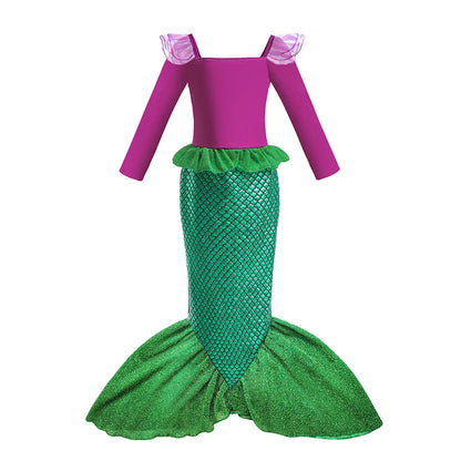 Long Sleeve Mermaid Princess Costume with Wig