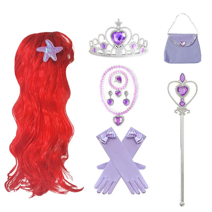 Ocean Princess Accessory Set – Red Wig, Tiara, Gloves, Jewelry & Bag