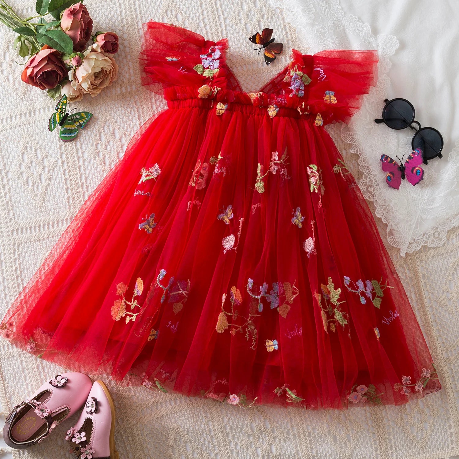 Red Butterfly Garden Dress