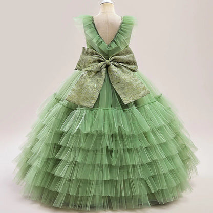 Long Princess Luxury Layered Tulle Party Dress for Girls